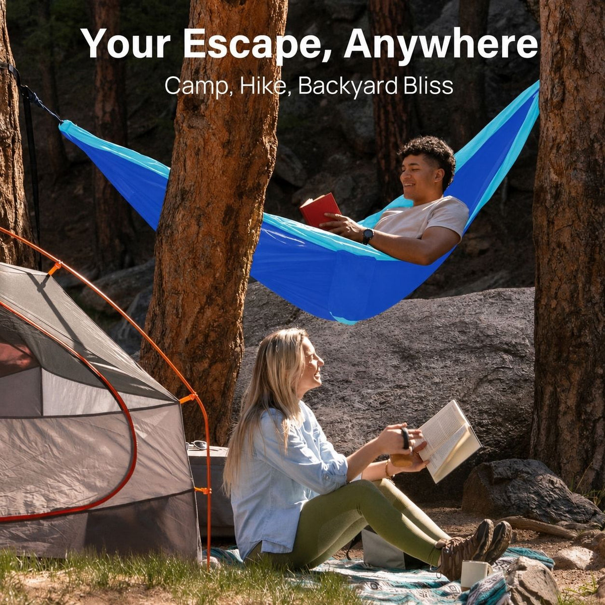 Parachute Nylon Double Camping Hammock with Tree Straps and Bag