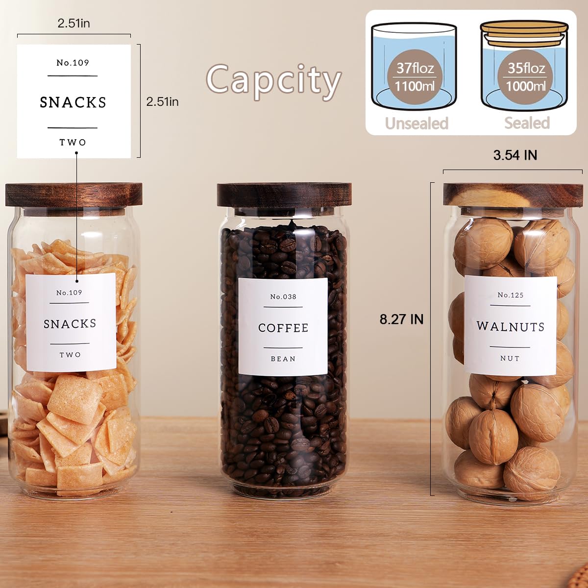 3-Piece 35 oz Clear Borosilicate Glass Canister Set with Acacia Lids