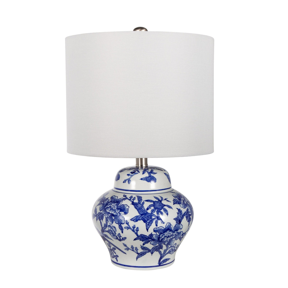 Blue and White Ceramic Vase Table Lamp with White Linen Shade