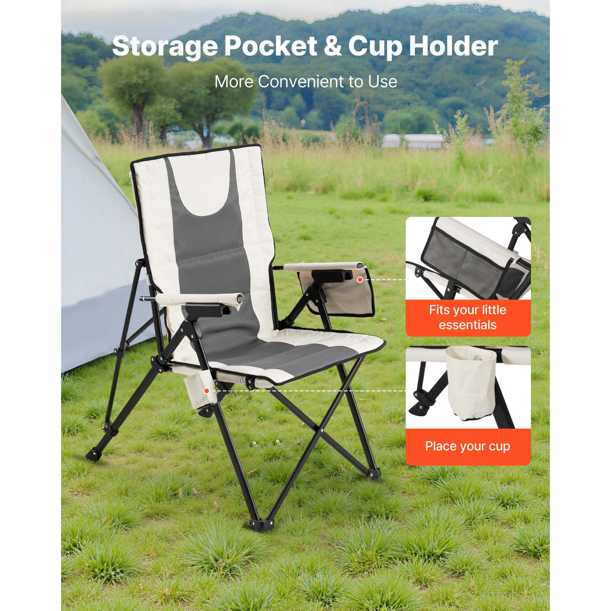 VEVOR Folding Camping Chair with Reclining Positions and Armrests