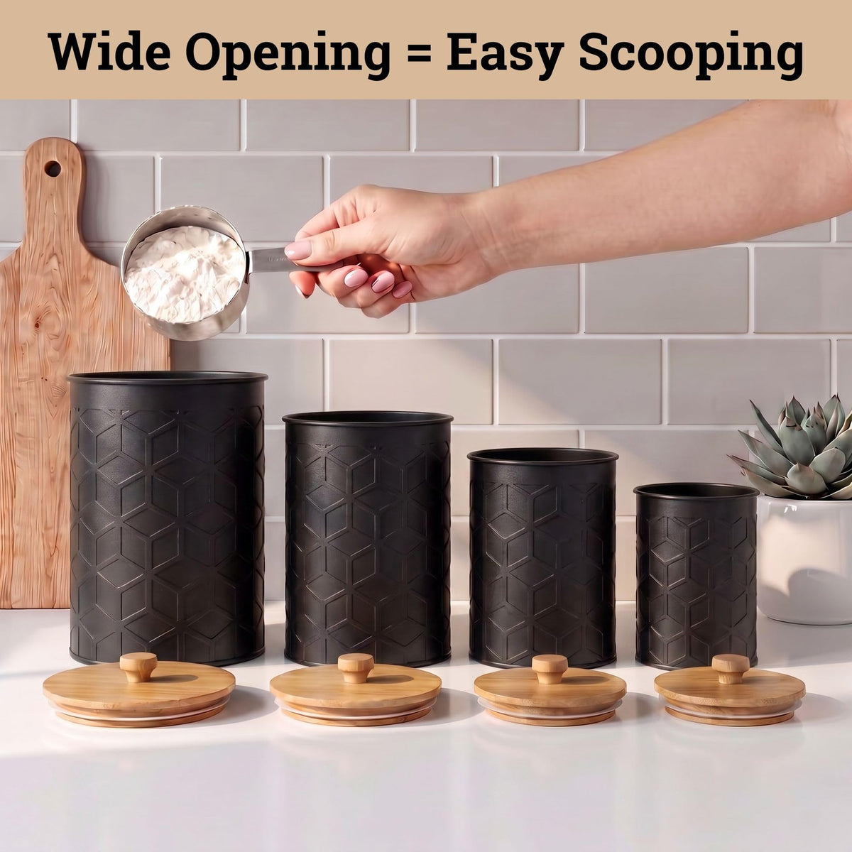 Black Textured Iron Kitchen Canisters Set of 4