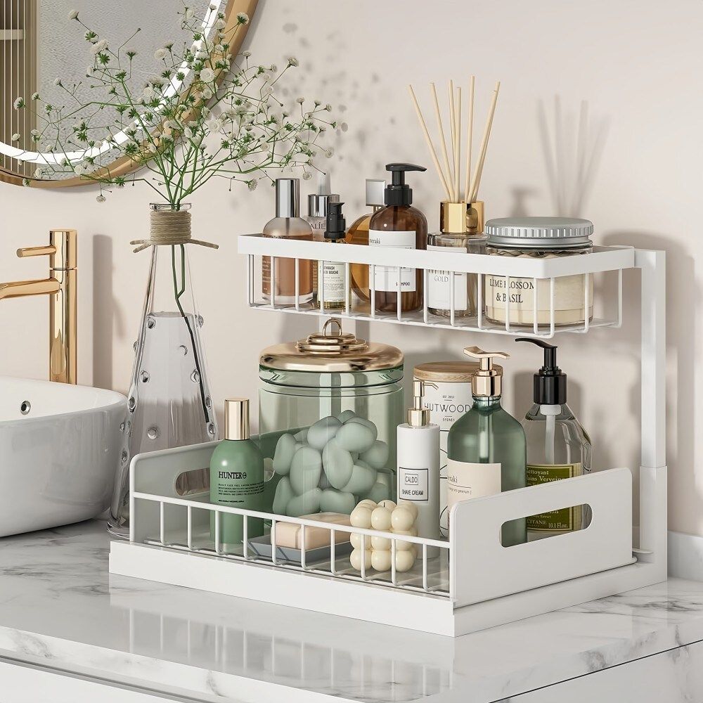 2-Pack Pull-Out Under Sink Storage Shelves White