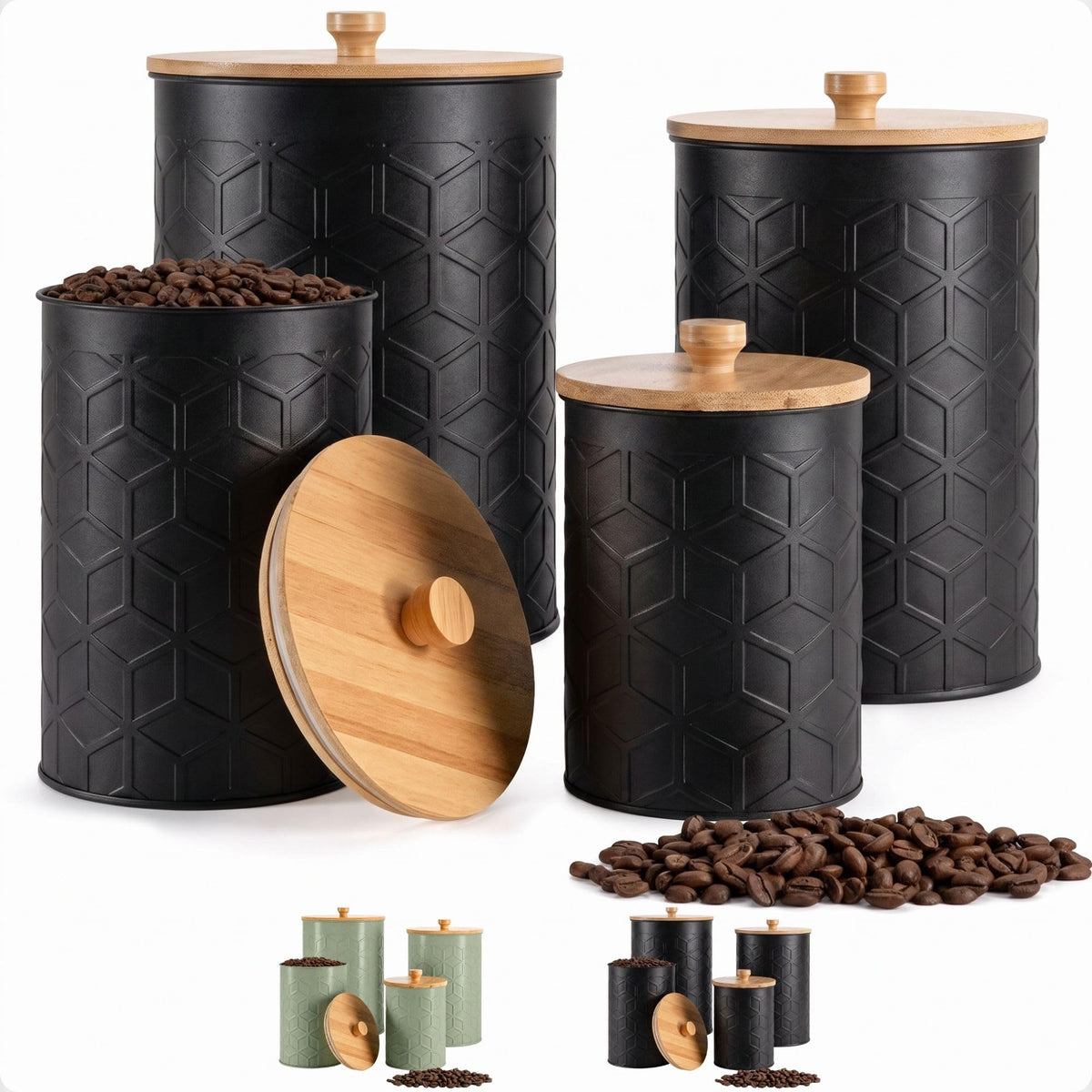 Black Textured Iron Kitchen Canisters Set of 4