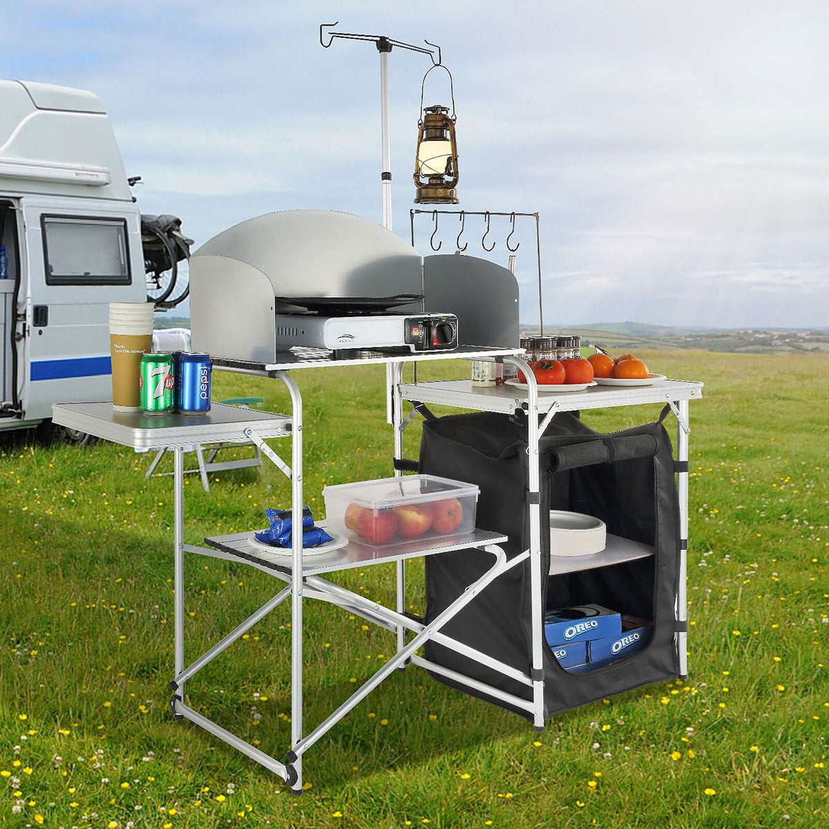 VEVOR Aluminum Folding Camping Table with Windscreen and Storage Bag