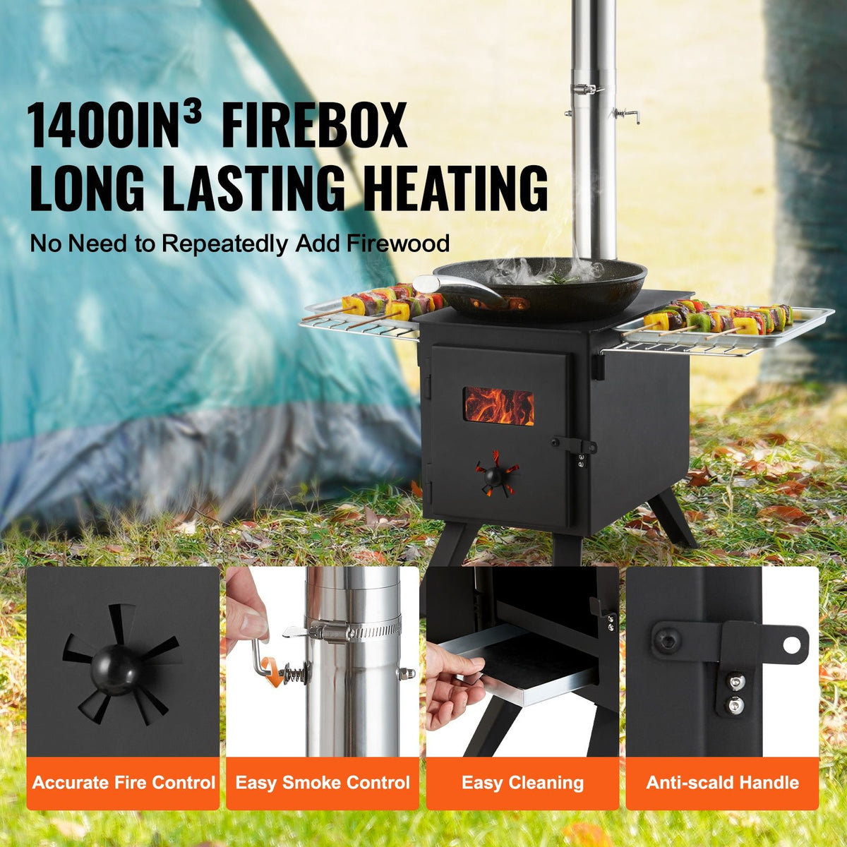 VEVOR Alloy Steel Camping Tent Wood Stove with Chimney Pipes and Gloves