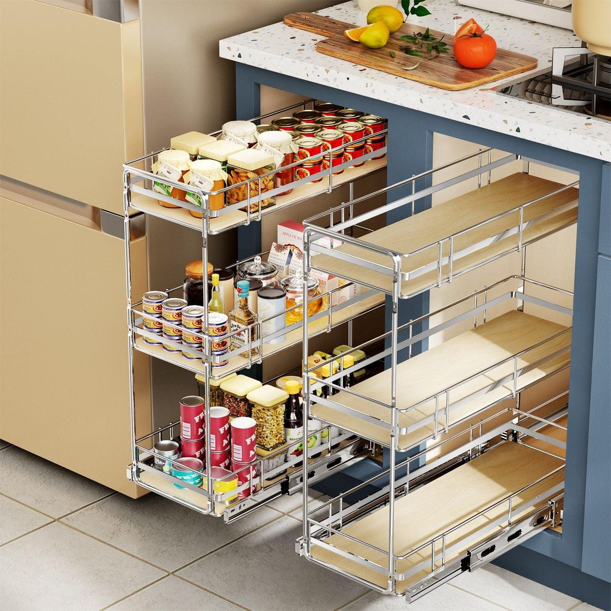 LOVMOR 3-Tier Iron Pull-Out Cabinet Organizer Chrome