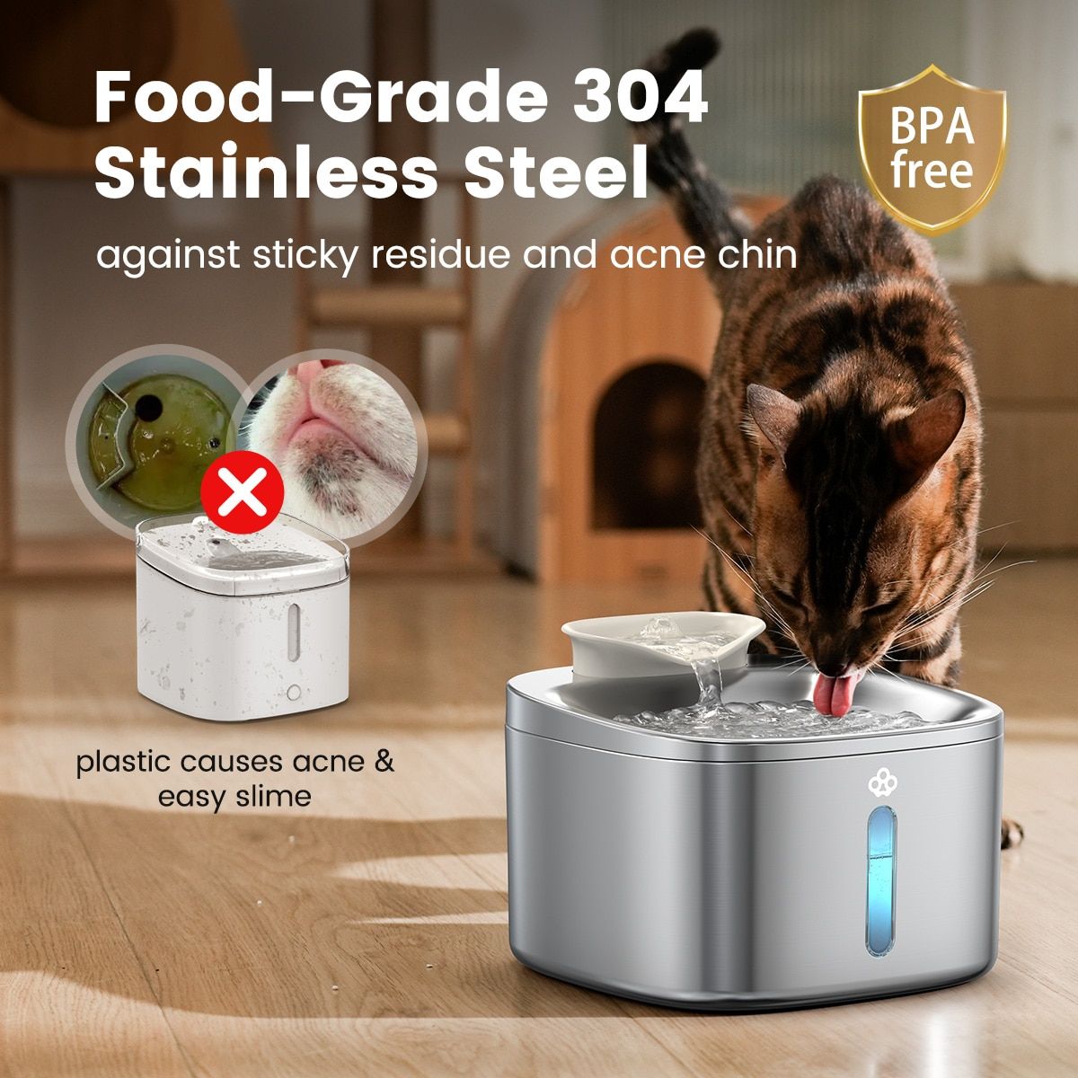 oneisall Stainless Steel Cat Water Fountain PW03SAU