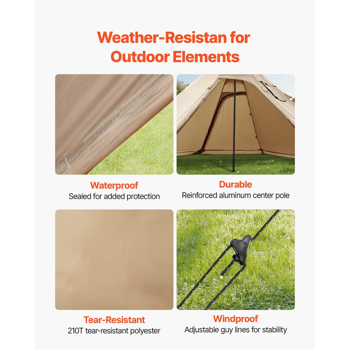 VEVOR Polyester 4-Person Camping Tipi Hot Tent with Stove Jack and Inner Tent