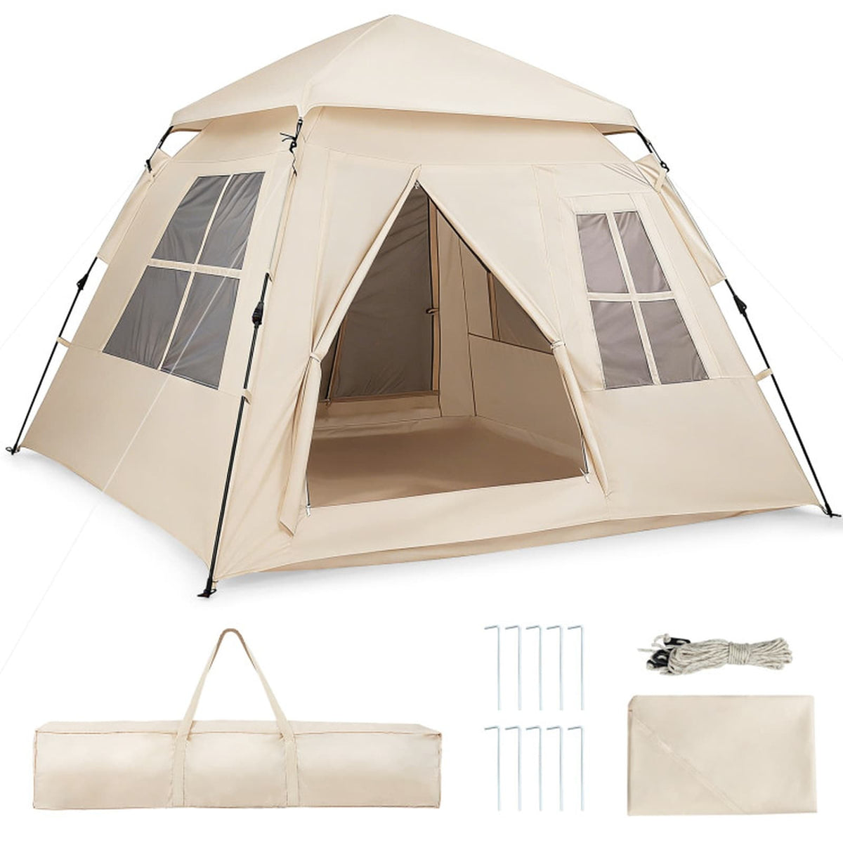 Pop-Up 4-Person Camping Tent with Removable Rainfly and Carry Bag