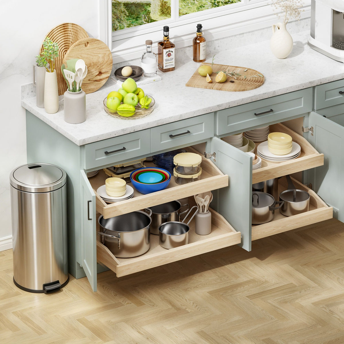 LOVMOR Soft-Close Wooden Pull-Out Cabinet Organizer Natural