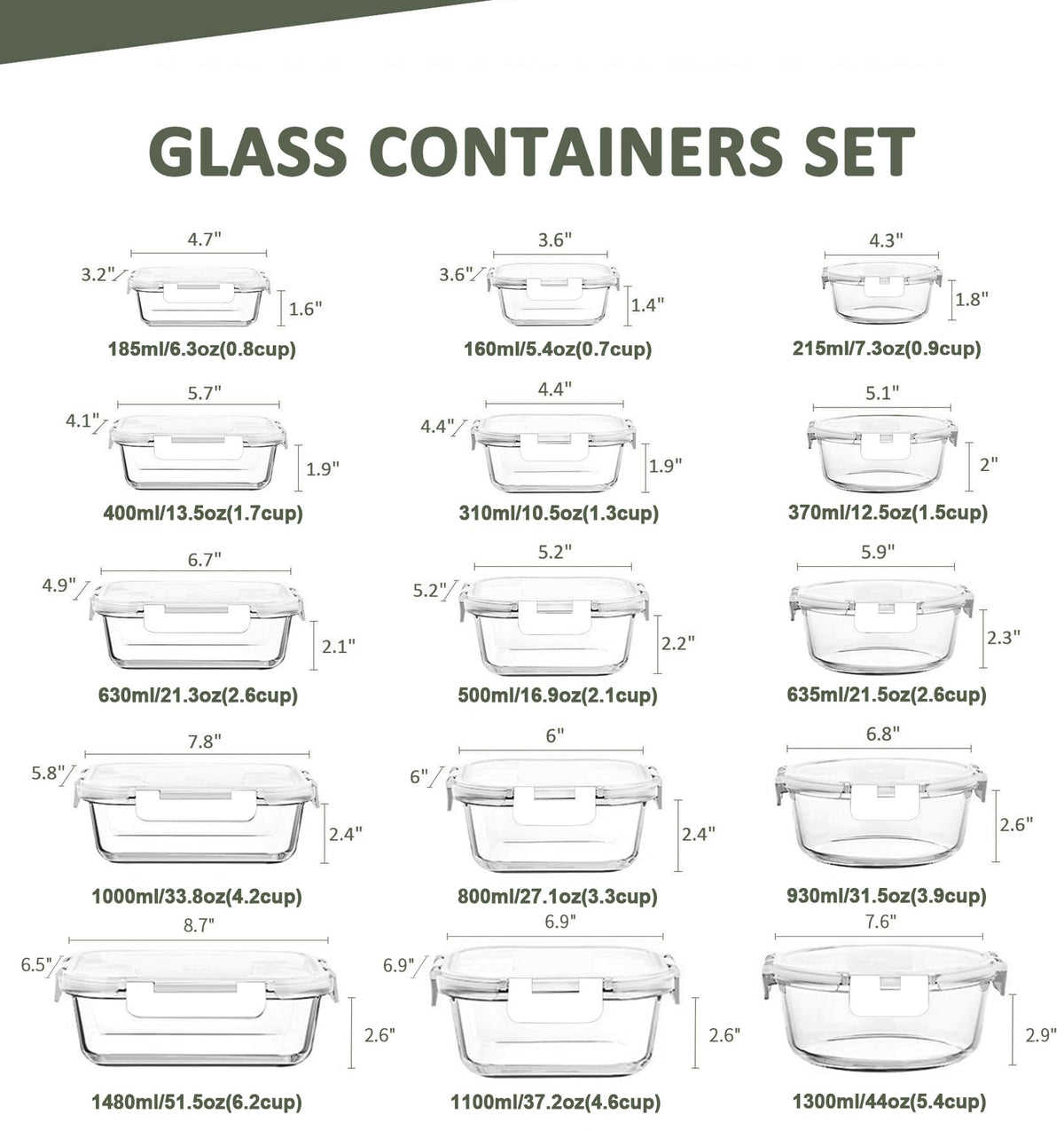 30-Piece Glass Food Storage Container Set with Snap Locking Lids