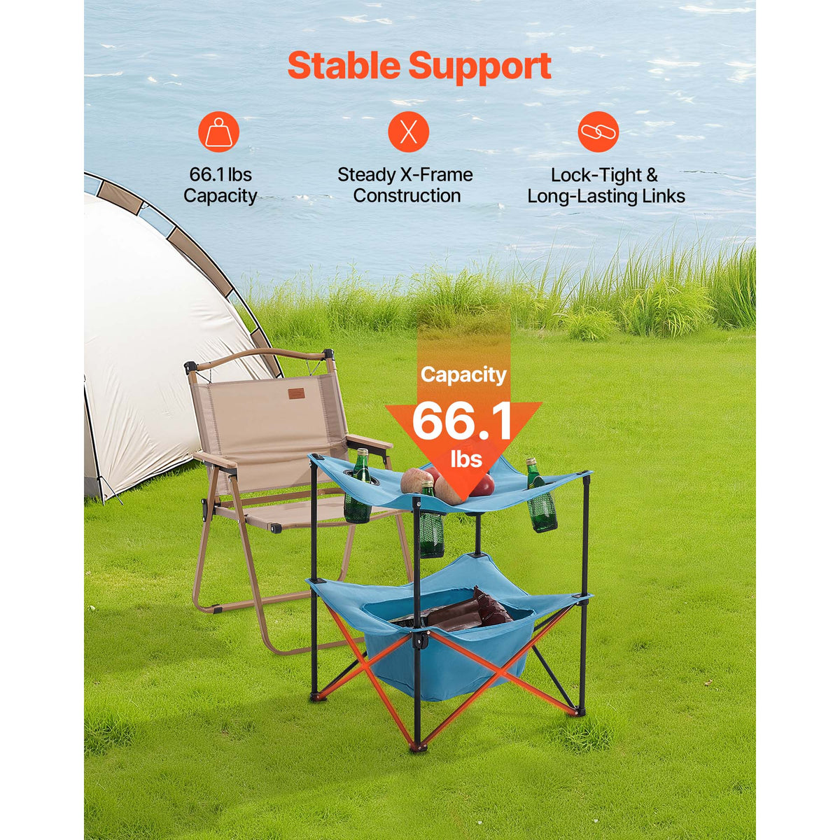 VEVOR Oxford Fabric Folding Camping Table with Cup Holders and Carry Bag