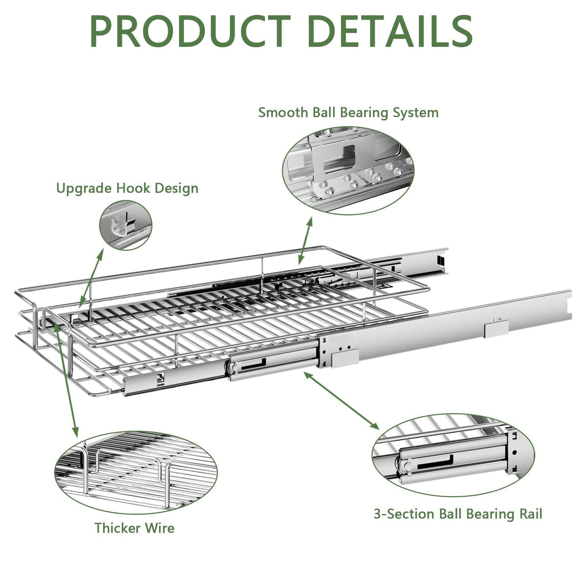 LOVMOR 1-Tier Iron Pull-Out Cabinet Organizer Chrome
