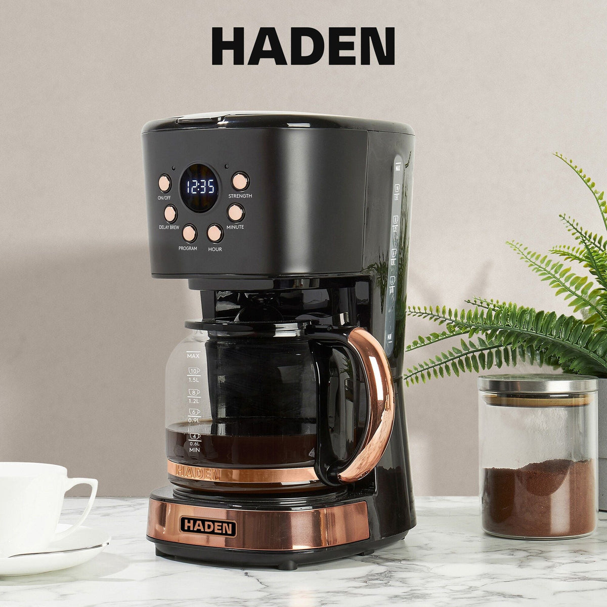 Haden Dorset 1.7L Kettle and 12-Cup Coffee Maker Black and Copper
