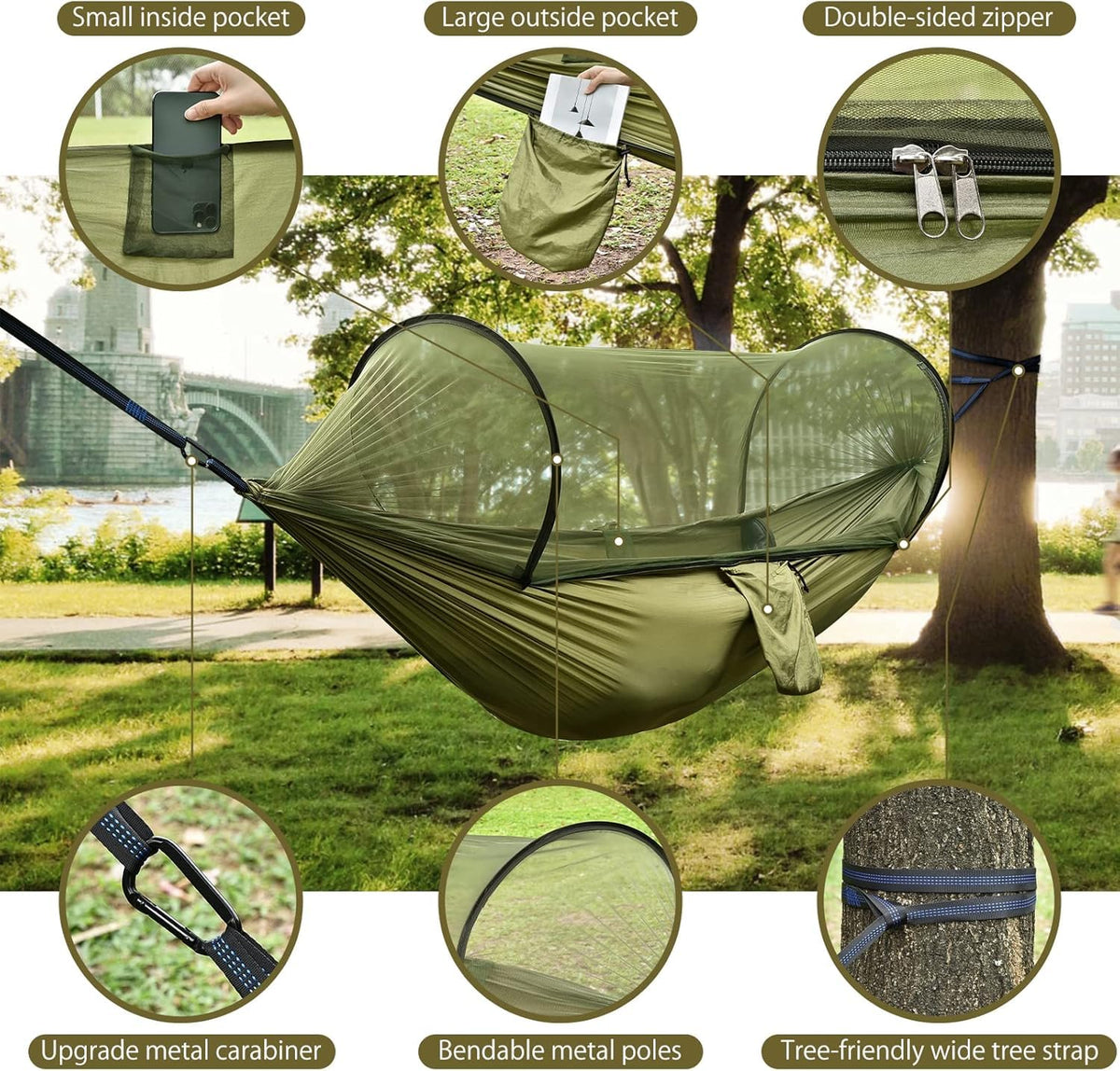 ITOPFOX Parachute Nylon Camping Hammock with Mosquito Net and Tree Straps