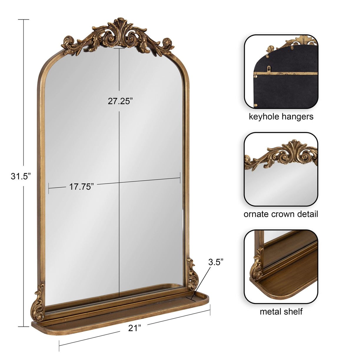 Kate and Laurel Gold Framed Wall Mirror with Shelf