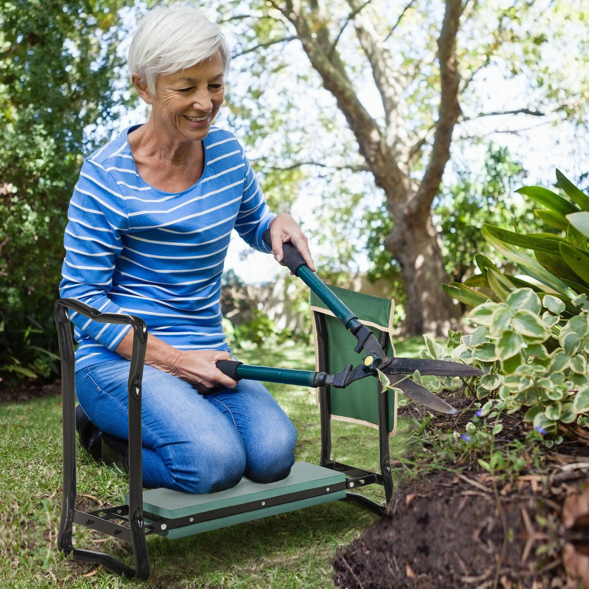 Folding Garden Kneeler and Seat Bench with Tool Pouch