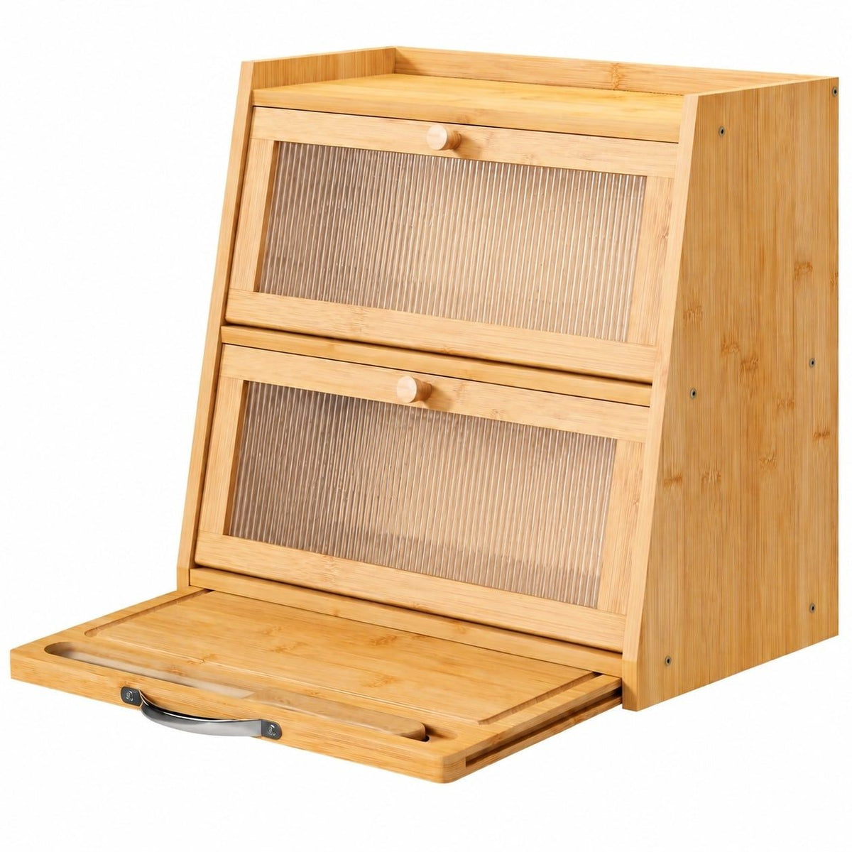 Aoibox 2-Tier Bamboo Bread Box with Cutting Board LABH3URP