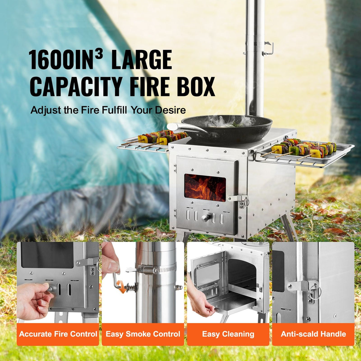 VEVOR Stainless Steel Camping Tent Wood Stove with Chimney Pipes and Gloves