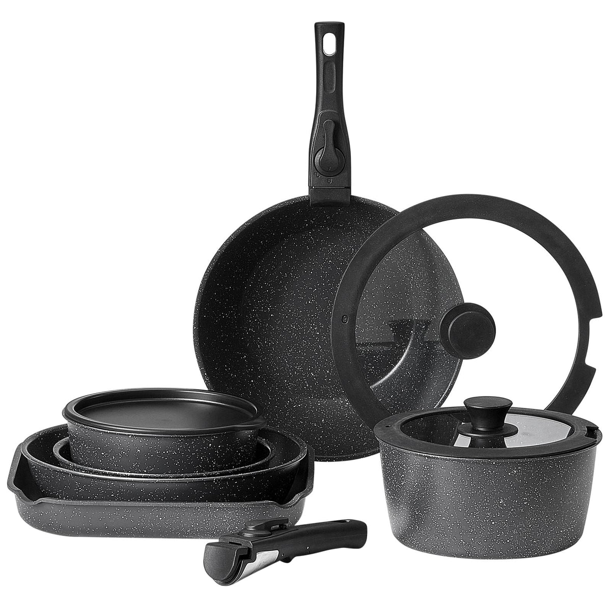 VEVOR 17-Piece Granite Nonstick Cookware Set with Lids Black