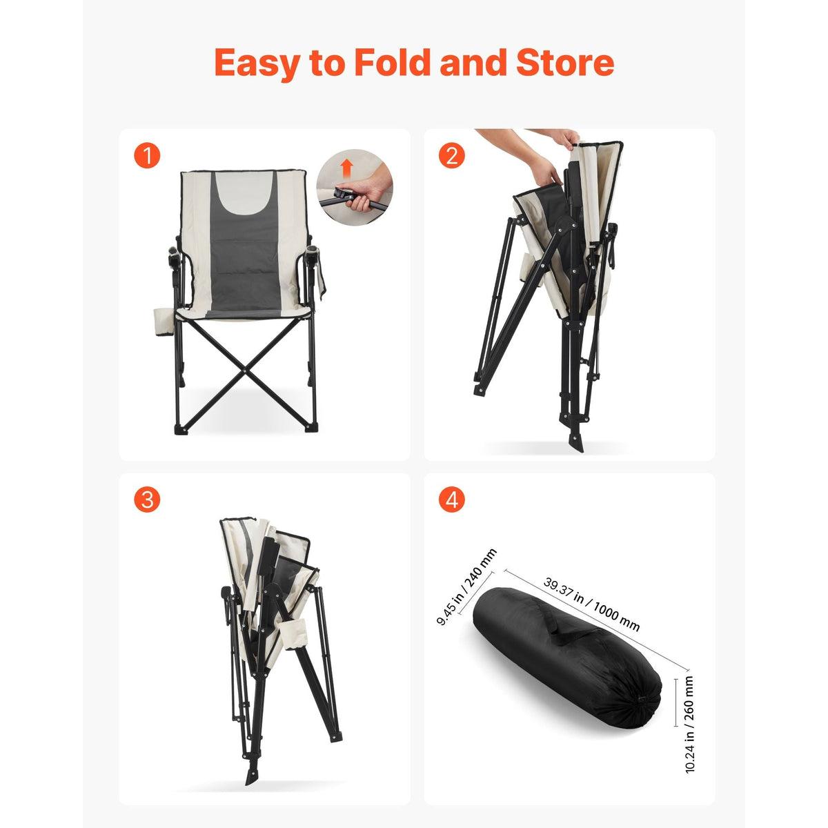 VEVOR Folding Camping Chair with Reclining Positions and Armrests