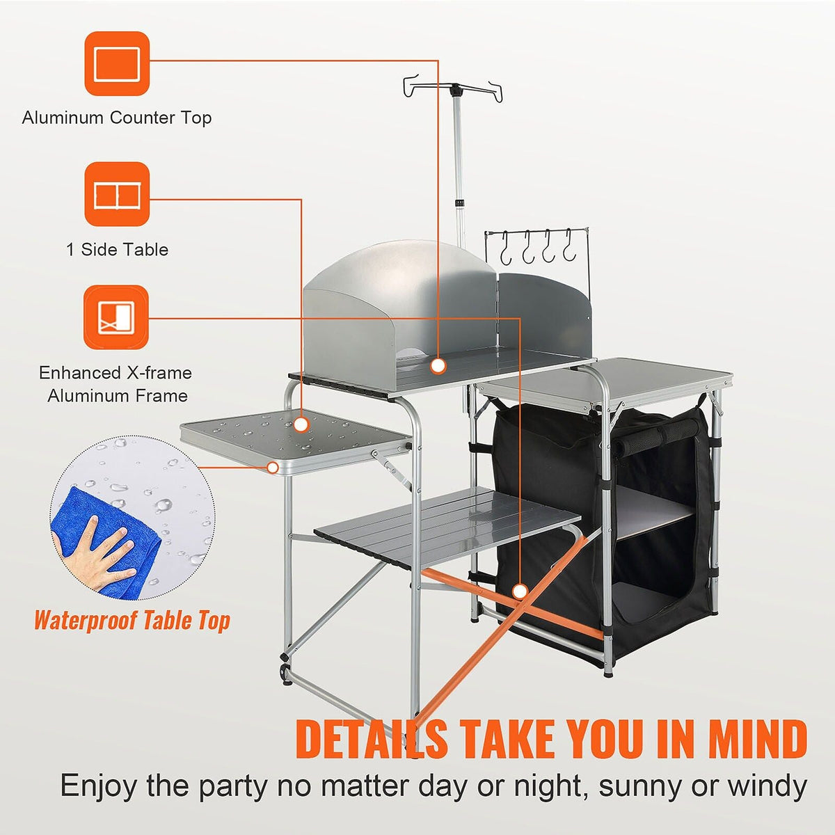 VEVOR Aluminum Folding Camping Table with Windscreen and Storage Bag