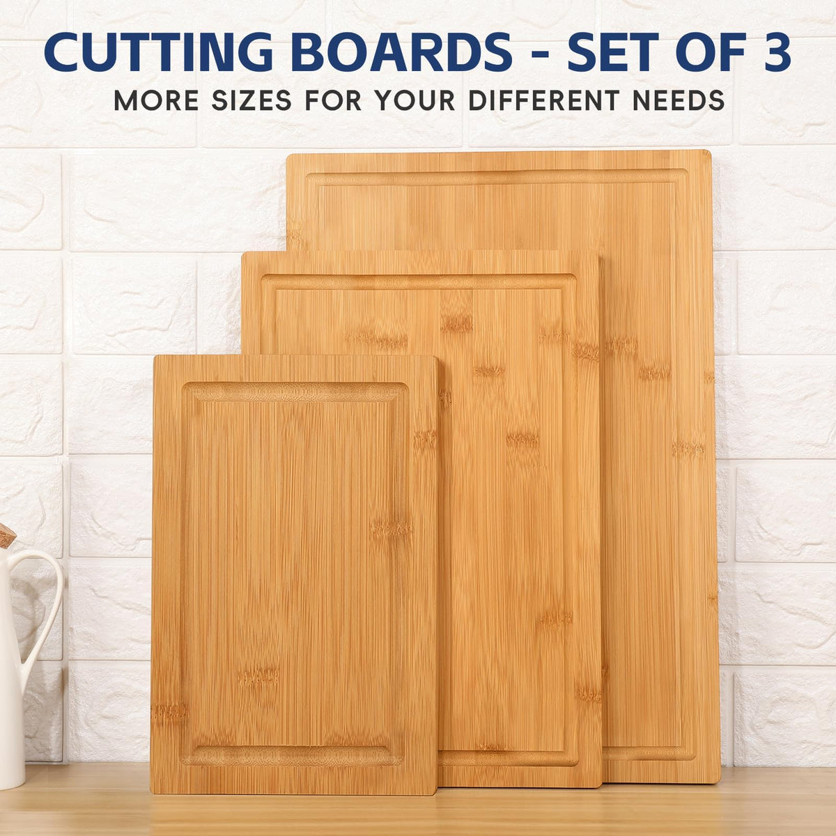 3-Piece Bamboo Cutting Board Set Natural