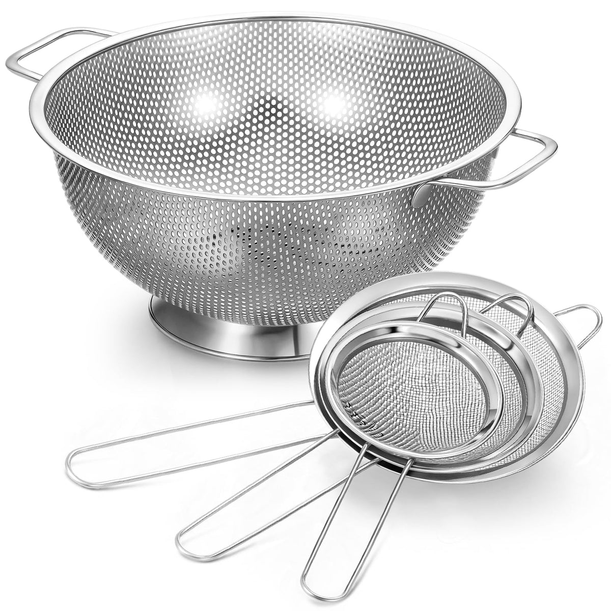 Stainless Steel Colander and Fine Mesh Strainer Set
