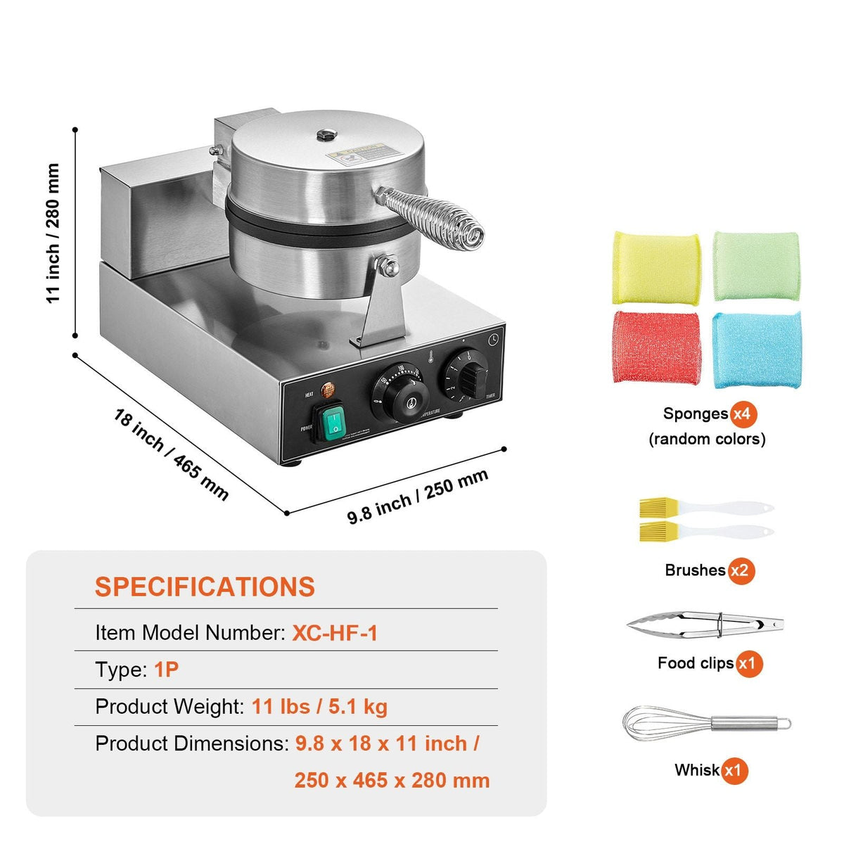 VEVOR 1230W Commercial Belgian Waffle Maker Stainless Steel