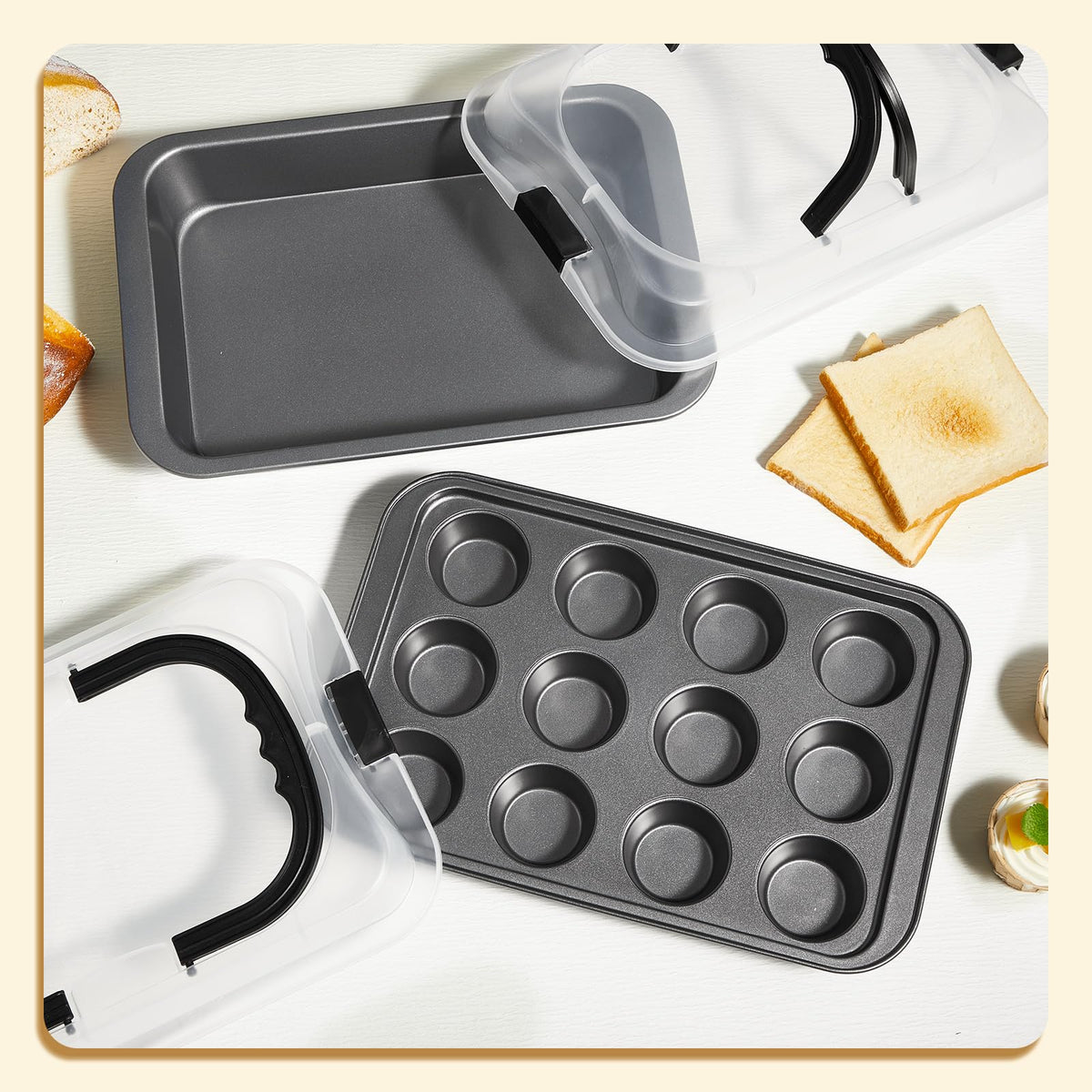 2-Piece Carbon Steel Nonstick Bakeware Set with Lids