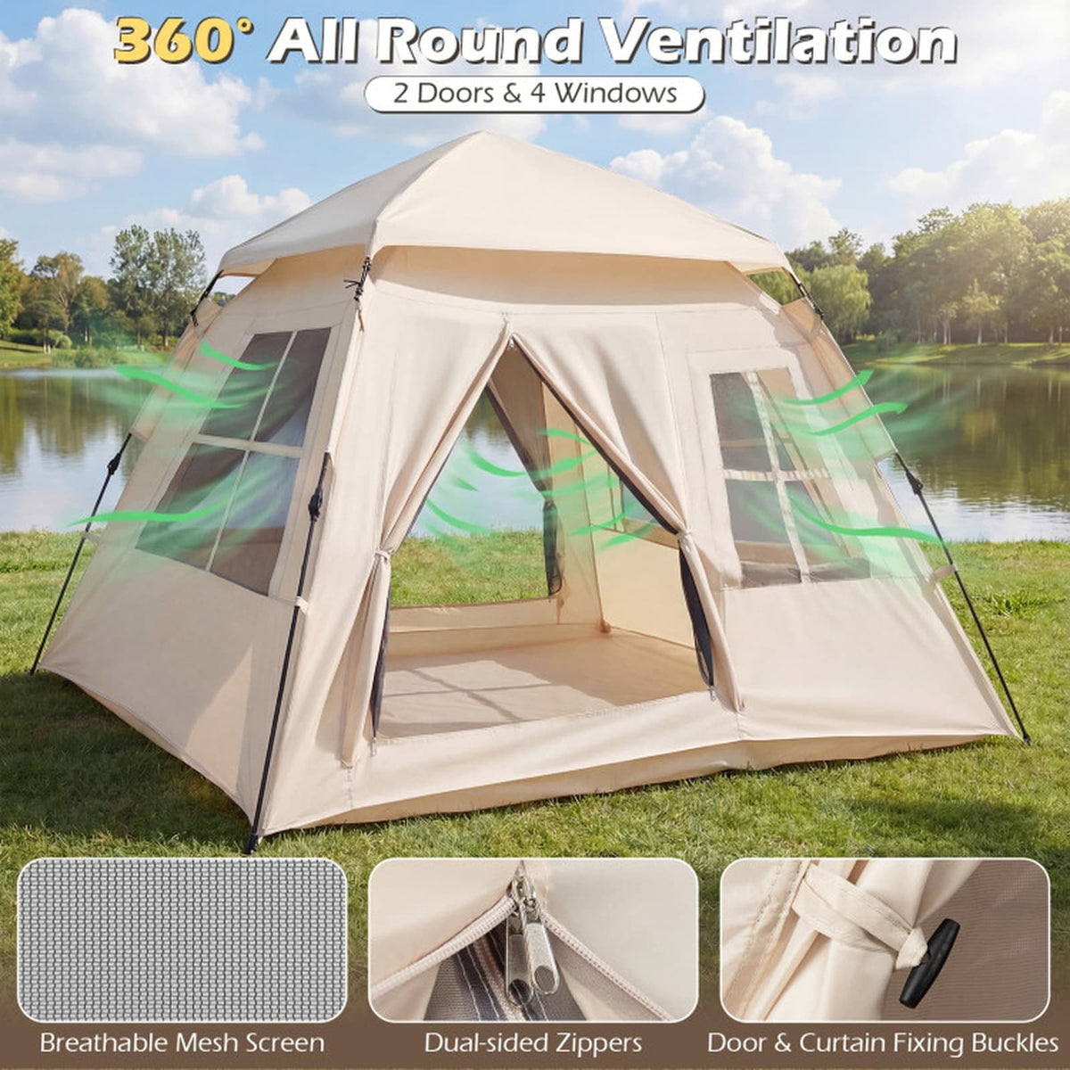 Pop-Up 4-Person Camping Tent with Removable Rainfly and Carry Bag