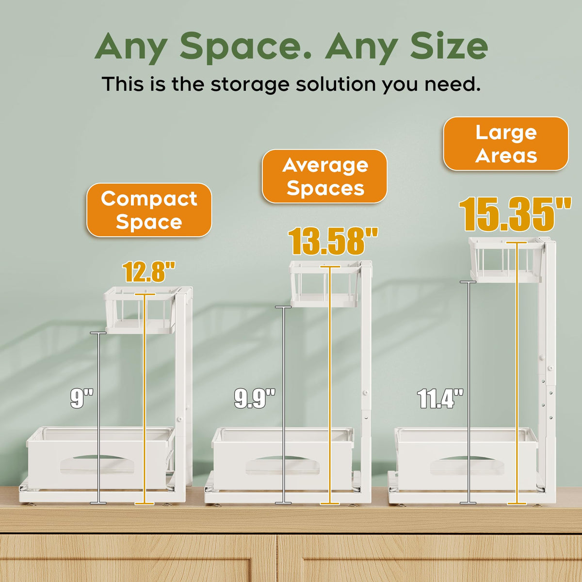2-Tier Metal Pull-Out Cabinet Organizer White 2-Pack