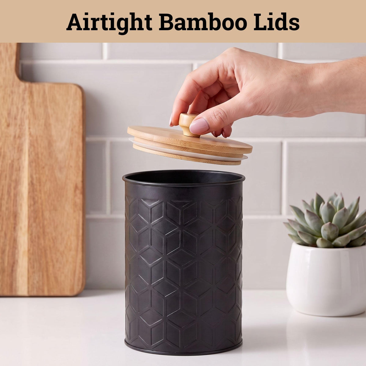 Black Textured Iron Kitchen Canisters Set of 4