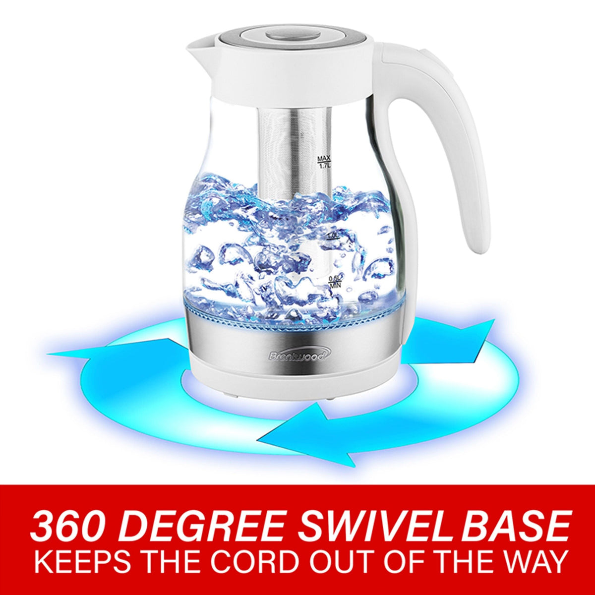 Brentwood 1.8-Quart Glass Electric Kettle with Tea Infuser in White