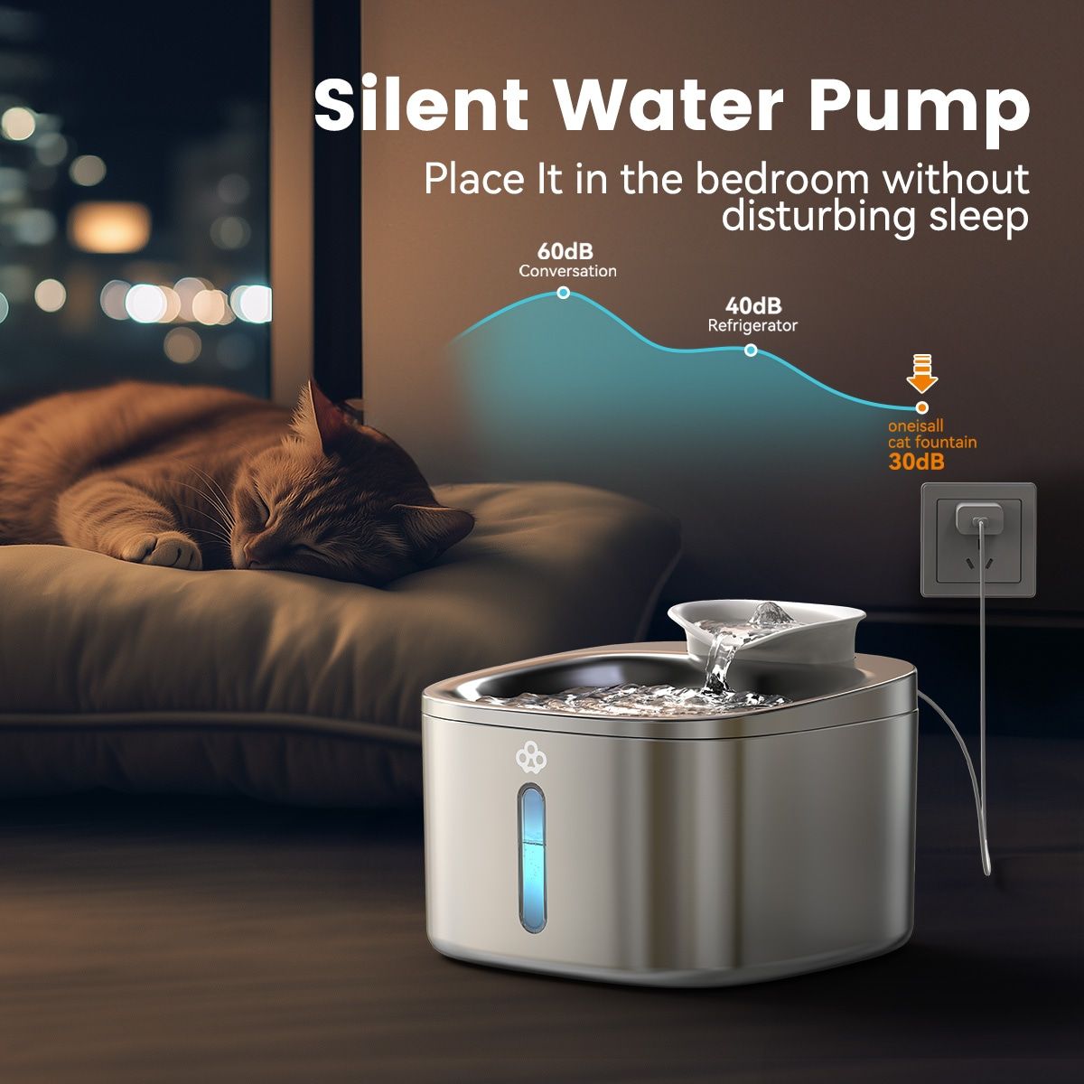 oneisall Stainless Steel Cat Water Fountain PW03SAU