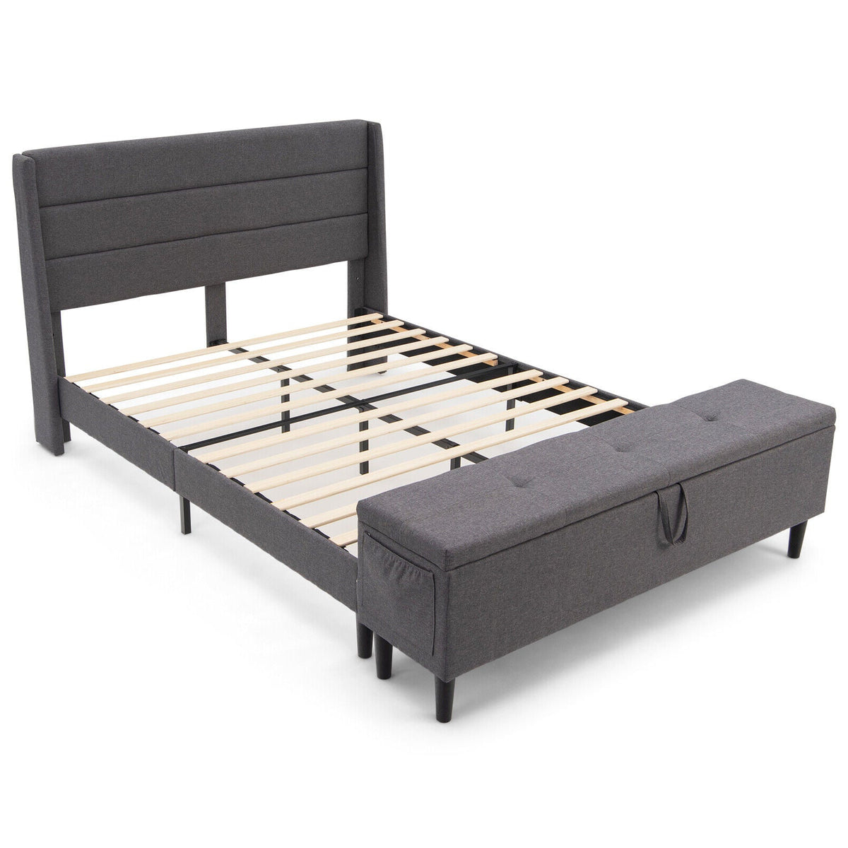 Full/Queen Size Upholstered Platform Bed Frame with Storage Ottoman