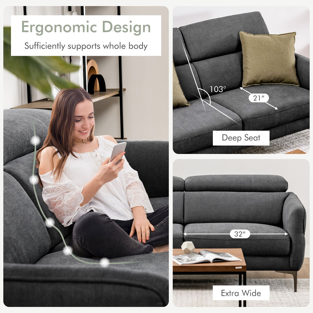 Modern Couched Sofa set with Adjustable Headrest