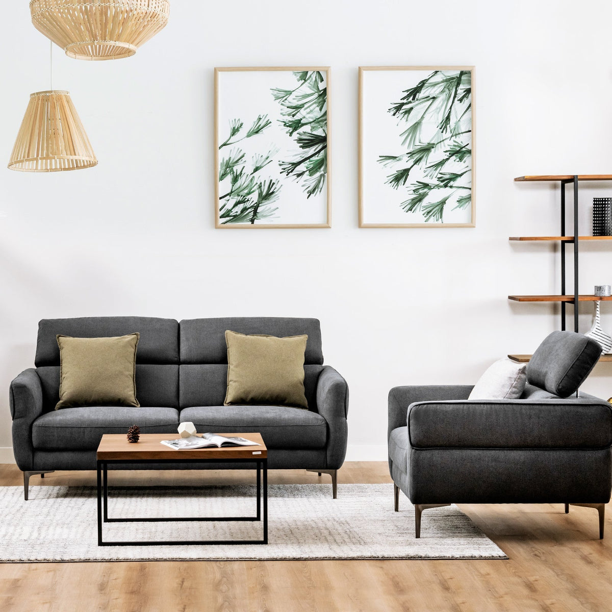Modern Upholstered Single Sofa with Adjustable Headrest