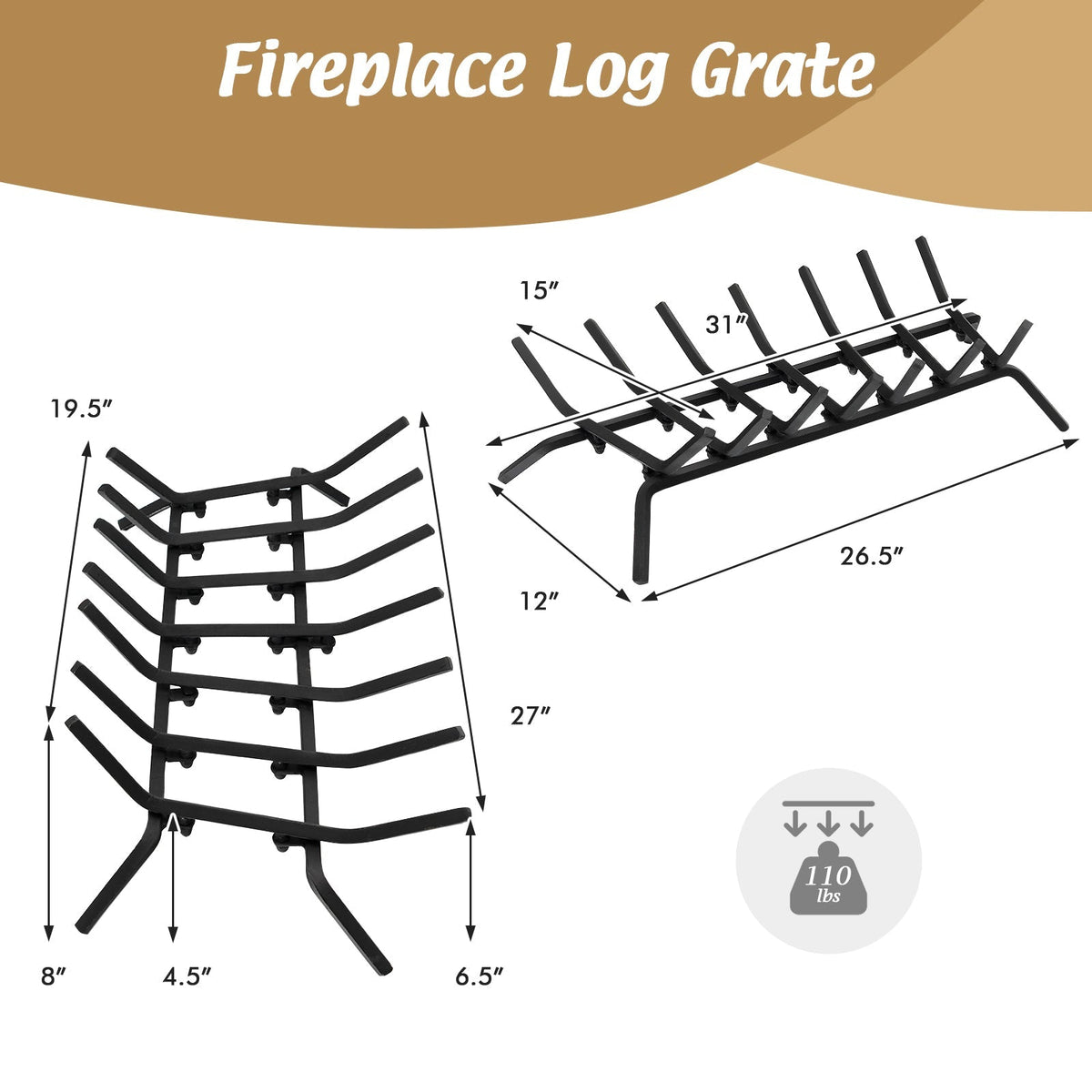 31/25/18 Inch Fireplace Grate for Outdoor Fire Pit