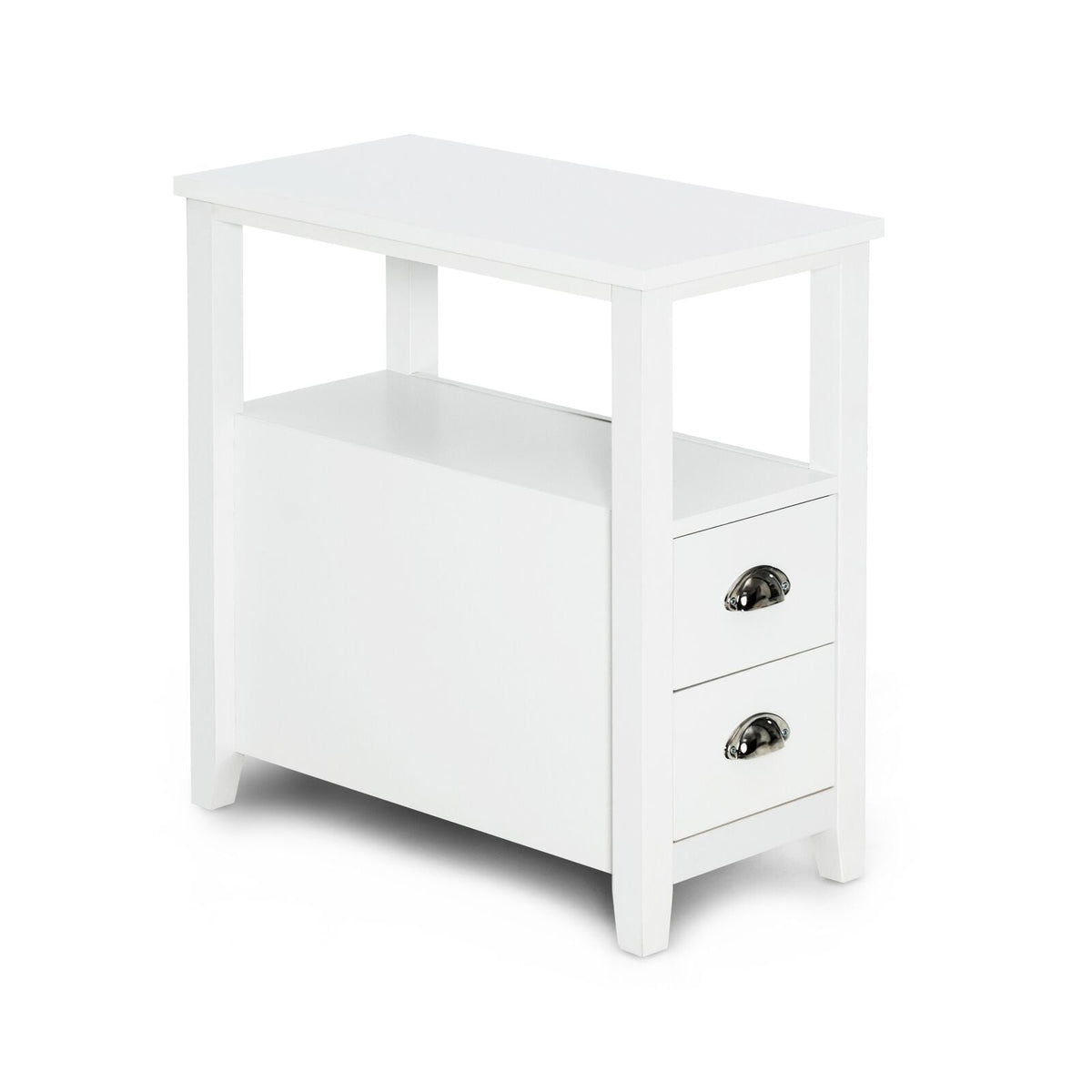 End Table Wooden with 2 Drawers and Shelf Bedside Table