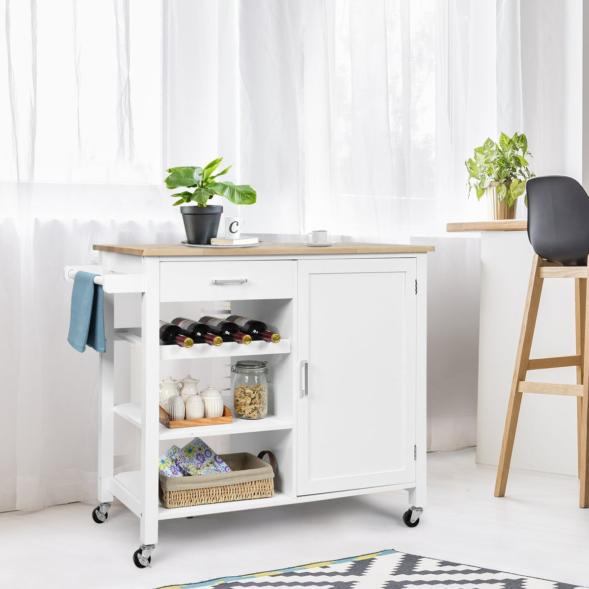 Kitchen Island Cart Rolling Serving Cart Wood Trolley