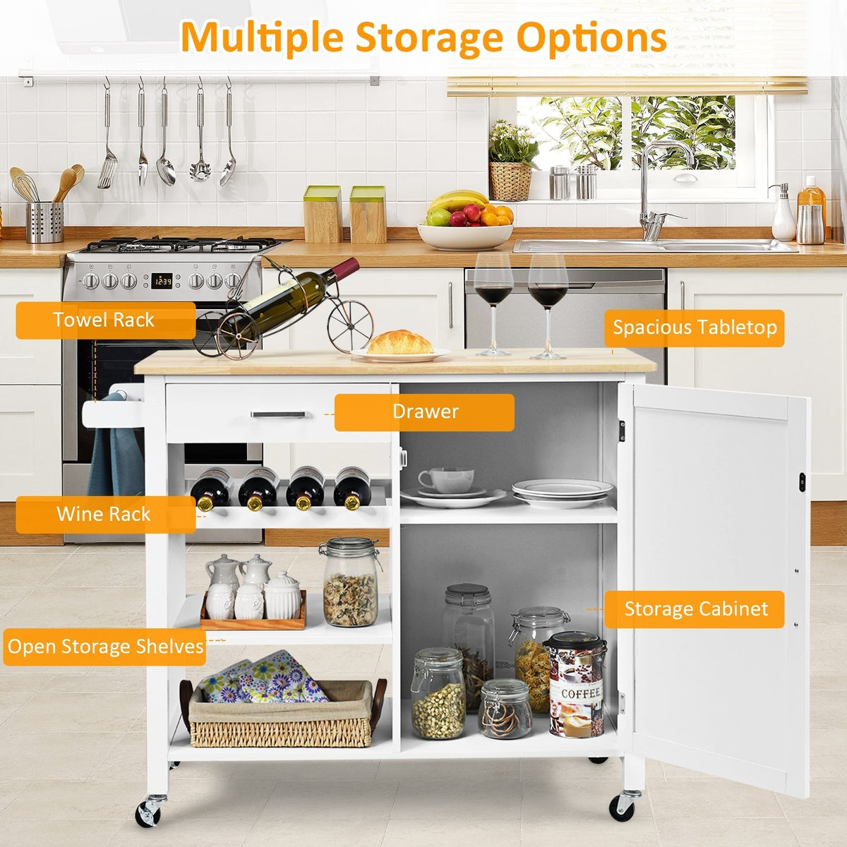 Kitchen Island Cart Rolling Serving Cart Wood Trolley