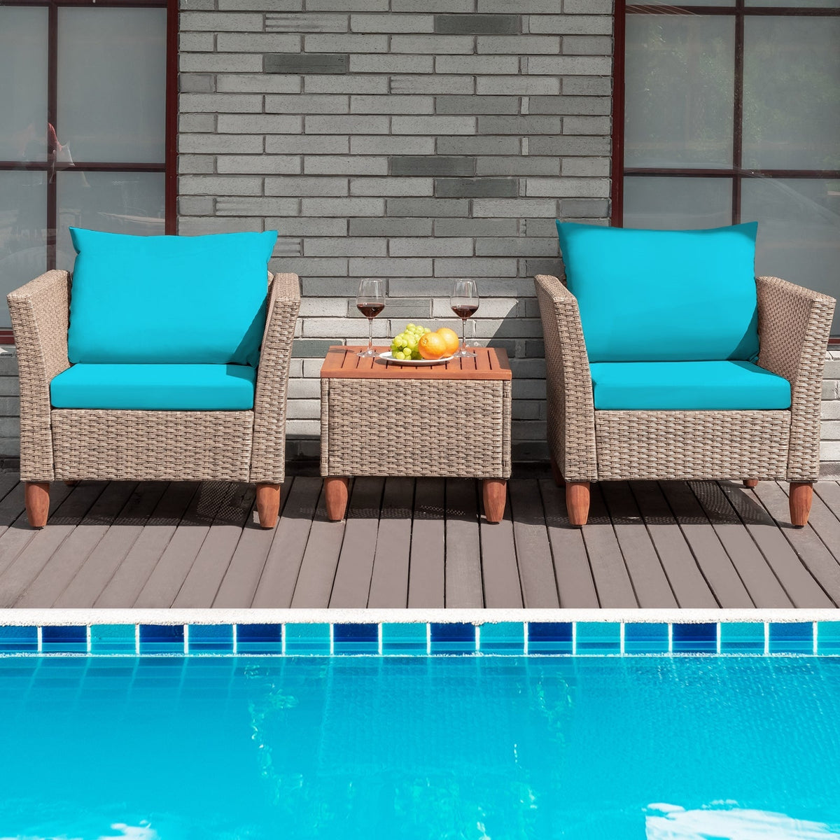 3 Pieces Patio Rattan Furniture Set with Washable Cushion for Yard Porch