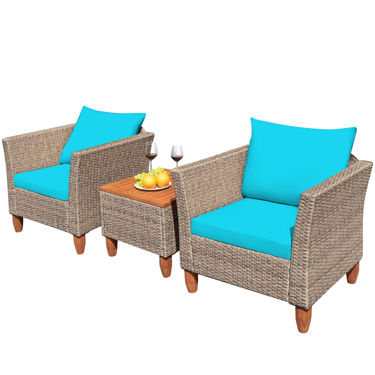 3 Pieces Patio Rattan Furniture Set with Washable Cushion for Yard Porch