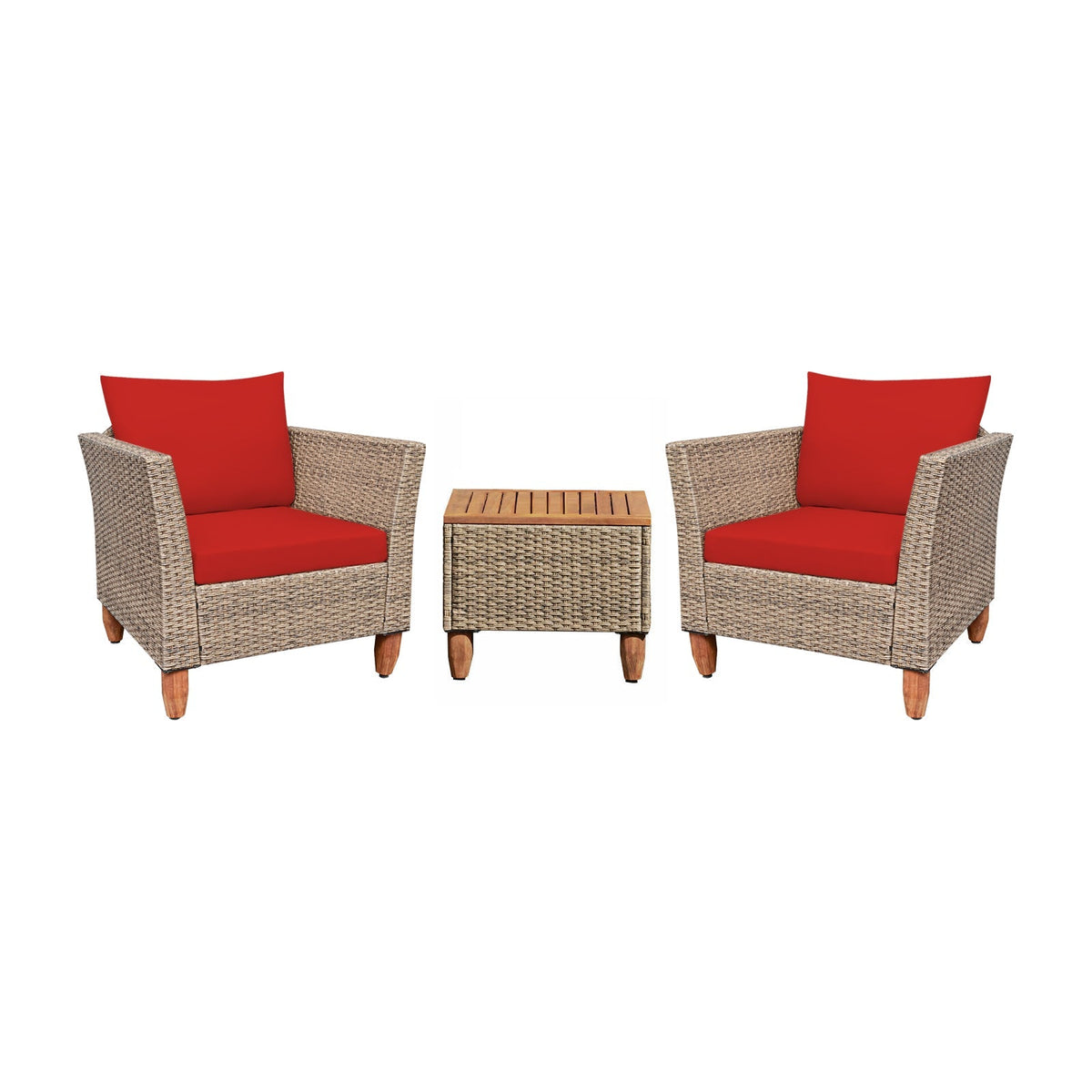 3 Pieces Patio Rattan Furniture Set with Washable Cushion for Yard Porch