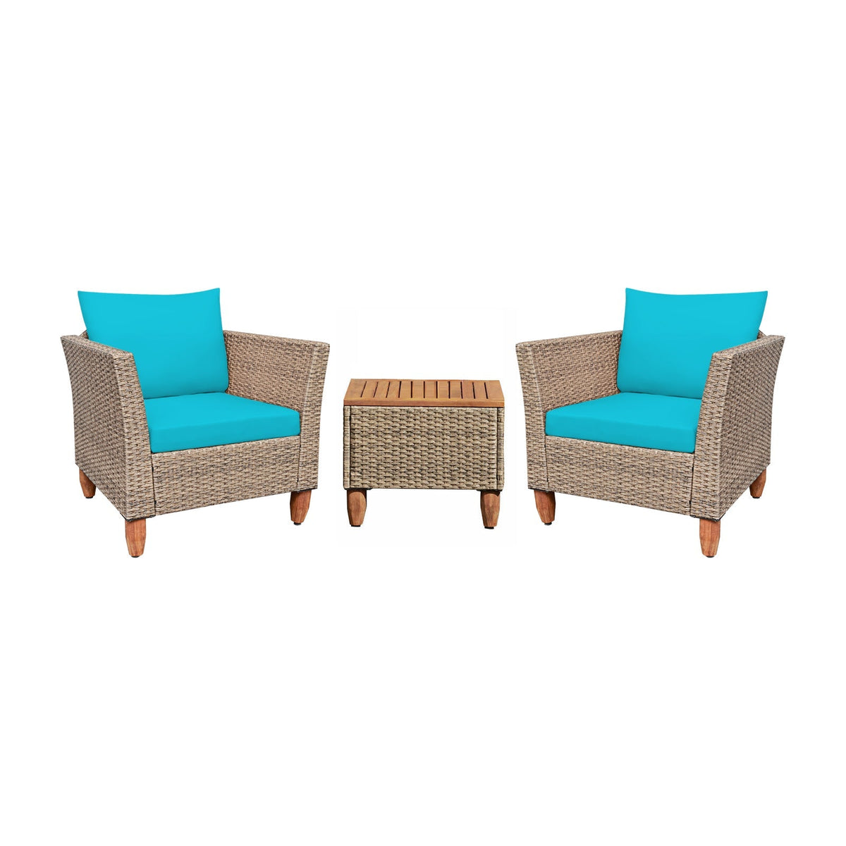 3 Pieces Patio Rattan Furniture Set with Washable Cushion for Yard Porch