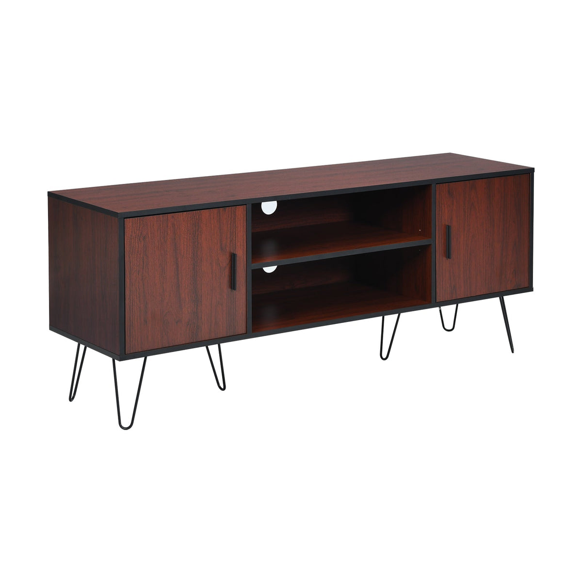 Retro Modern TV Stand with 6 Metal Legs for TVs up to 65 Inch with 2 Cable Holes