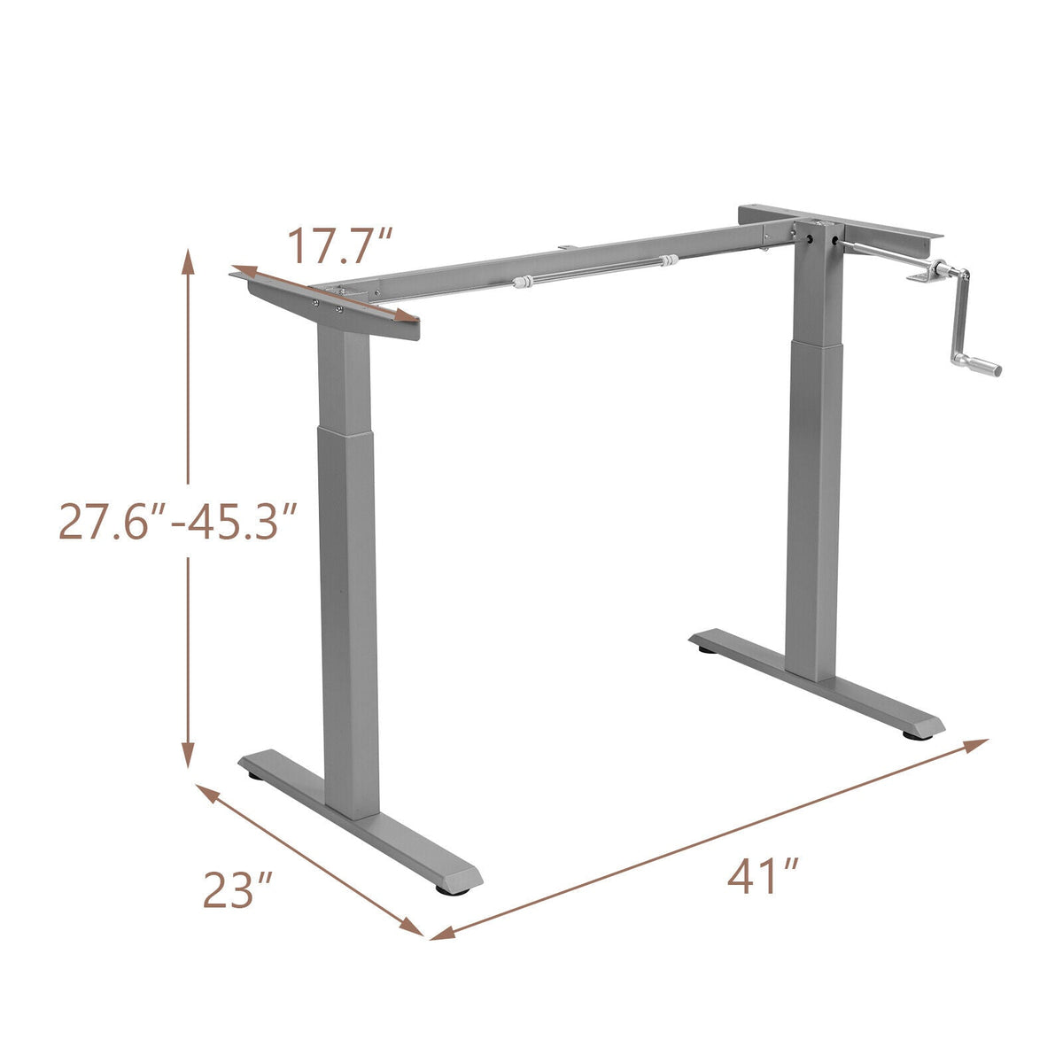 Hand Crank Sit to Stand Desk Frame Height Adjustable Standing Base-Gray
