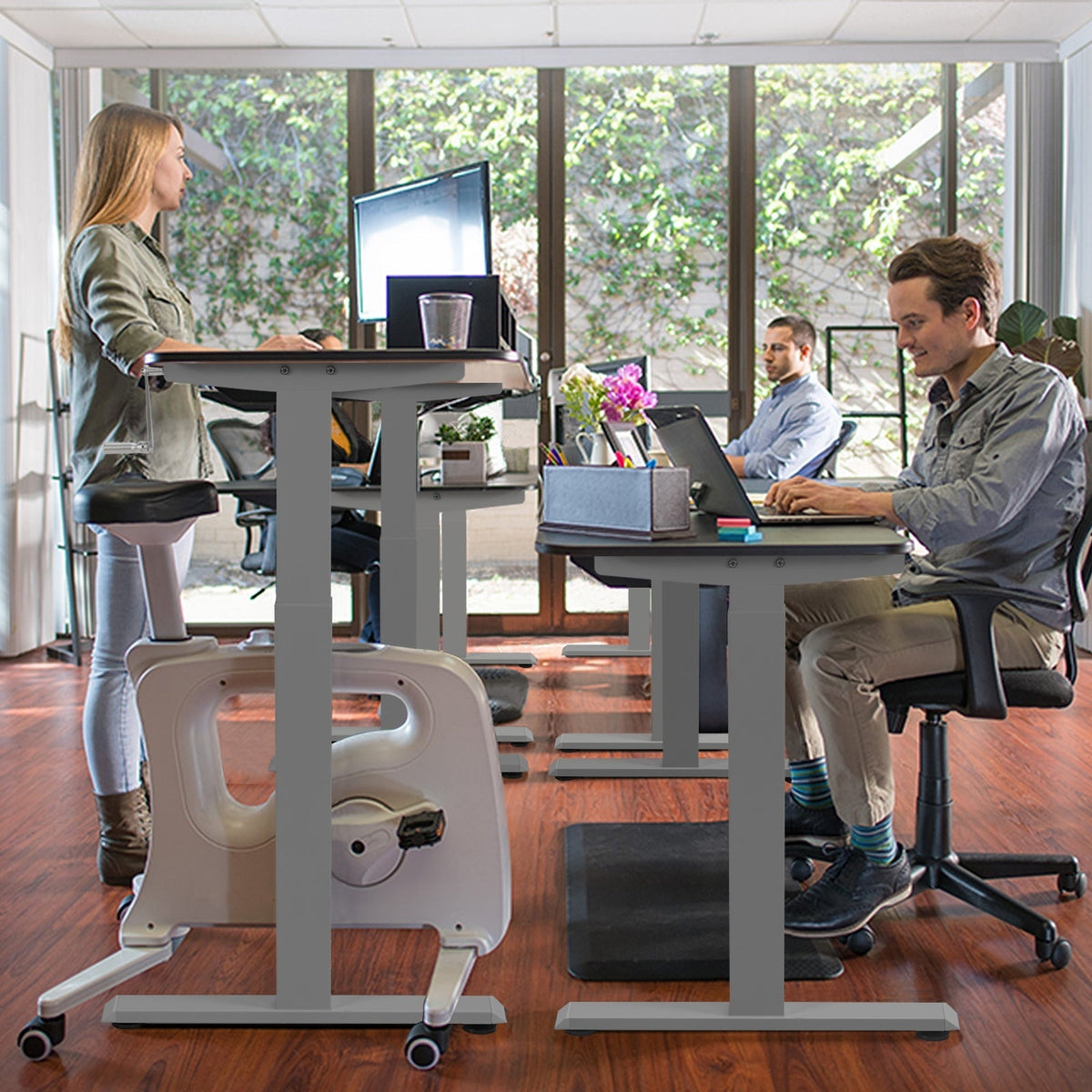 Hand Crank Sit to Stand Desk Frame Height Adjustable Standing Base-Gray