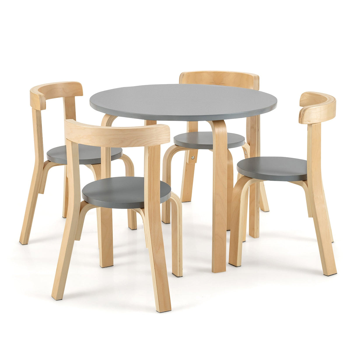 5-Piece Kids Wooden Curved Back Activity Table and Chair Set with